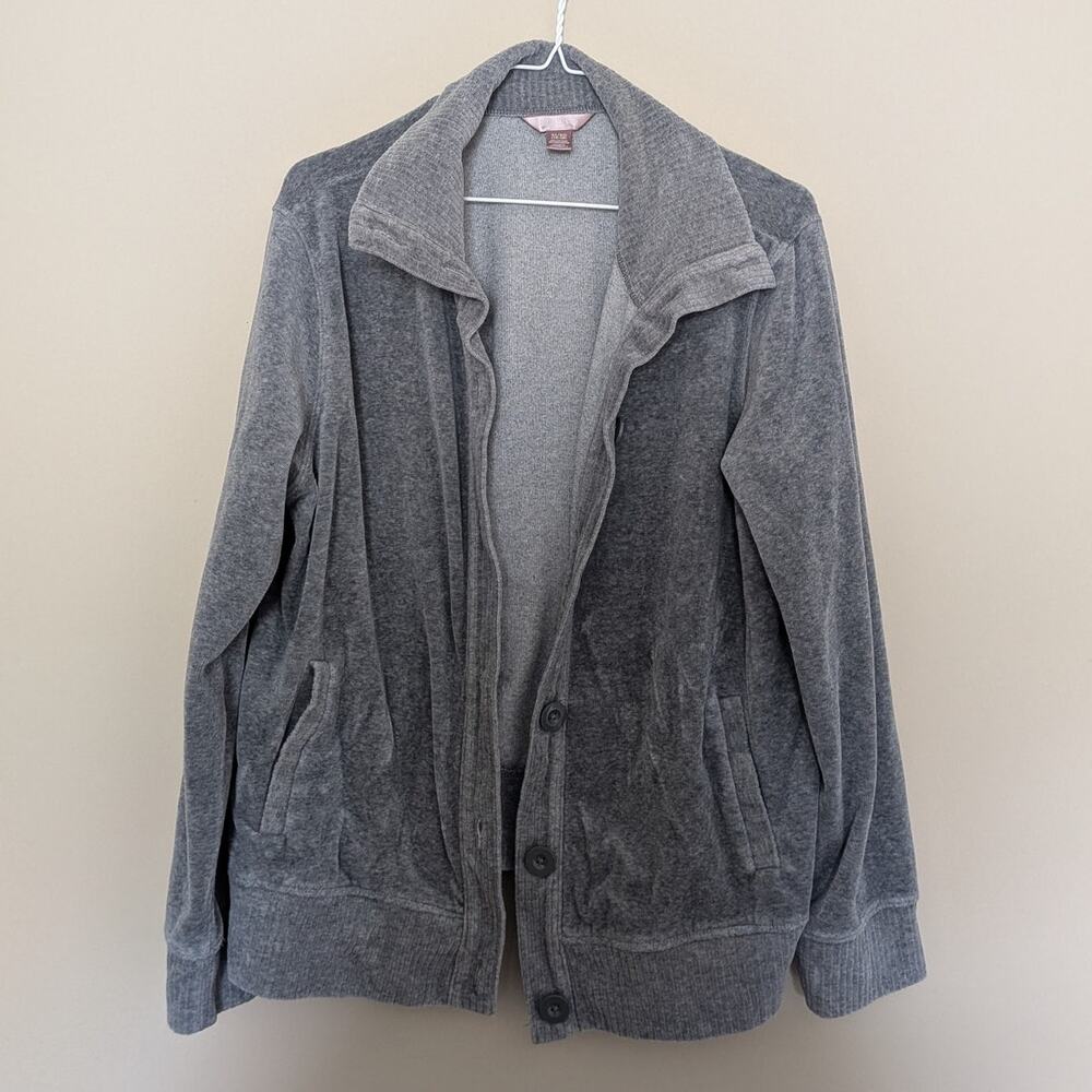Vintage Cozy Y2K White Stag Gray Velour Button-Up Jacket Sz XL